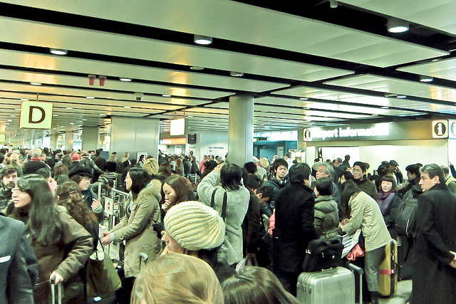 Just inside section D at Heathrow Terminal 3