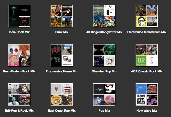 Screen capture of iTunes genius mixes